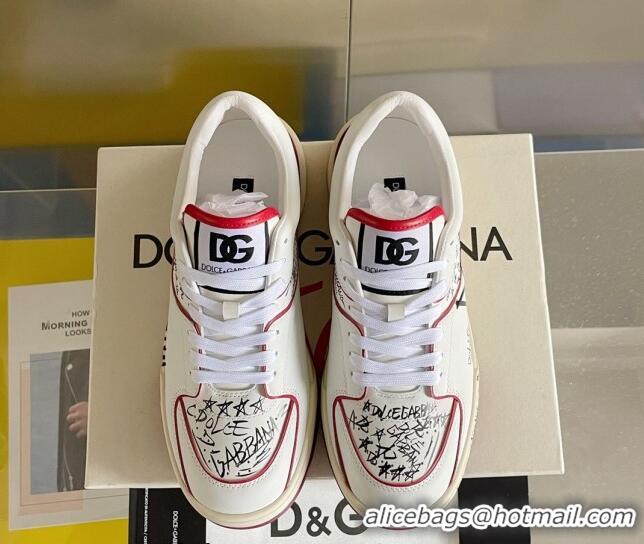 Shop Dolce & Gabbana New Roma Graffiti Calfskin Sneakers White/Red 122303