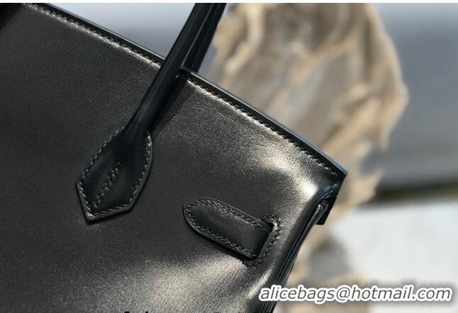 Top Quality Hermes Birkin Bag 30cm in Box Calf Leather HB30 Black/Silver (Half-handmade)