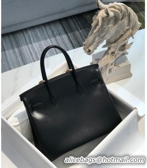 Top Quality Hermes Birkin Bag 30cm in Box Calf Leather HB30 Black/Silver (Half-handmade)