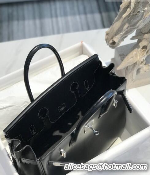 Top Quality Hermes Birkin Bag 30cm in Box Calf Leather HB30 Black/Silver (Half-handmade)