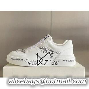 Cute Dolce & Gabbana New Roma Graffiti Calfskin Sneakers White 122305