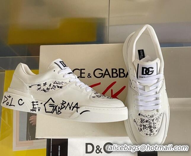 Cute Dolce & Gabbana New Roma Graffiti Calfskin Sneakers White 122305