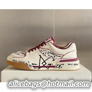 New Style Dolce & Gabbana New Roma Graffiti Calfskin Sneakers White/Burgundy 122306