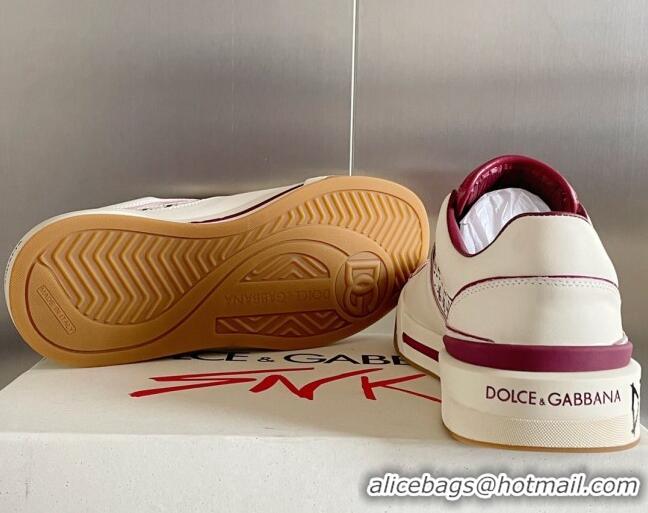 New Style Dolce & Gabbana New Roma Graffiti Calfskin Sneakers White/Burgundy 122306