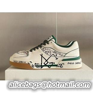 Buy Luxury Dolce & Gabbana New Roma Graffiti Calfskin Sneakers White/Green 122307