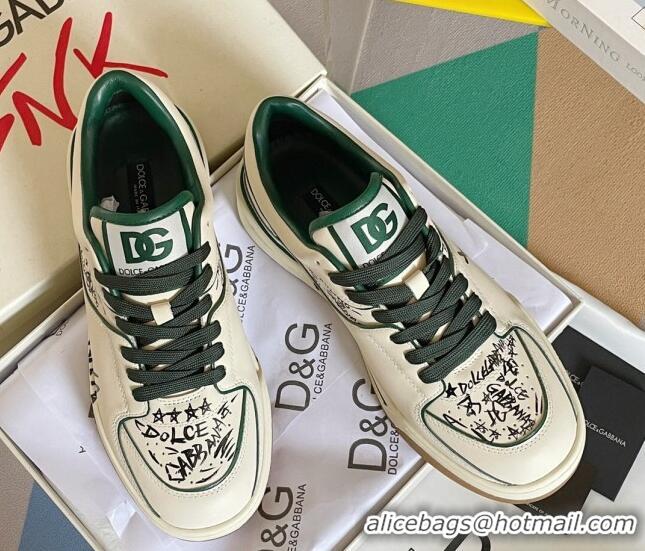 Buy Luxury Dolce & Gabbana New Roma Graffiti Calfskin Sneakers White/Green 122307