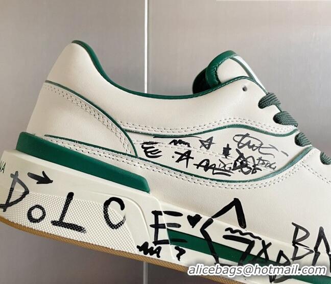 Buy Luxury Dolce & Gabbana New Roma Graffiti Calfskin Sneakers White/Green 122307