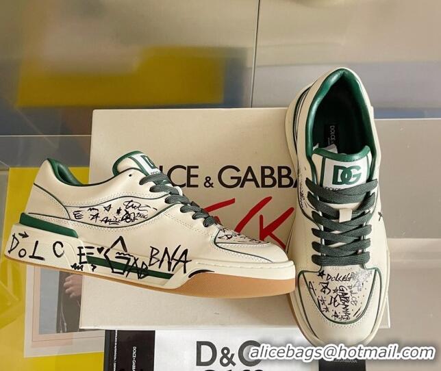 Buy Luxury Dolce & Gabbana New Roma Graffiti Calfskin Sneakers White/Green 122307