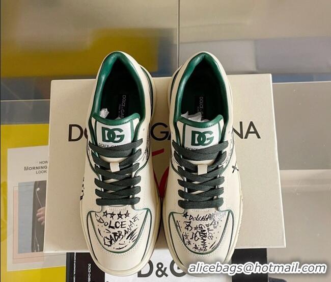 Buy Luxury Dolce & Gabbana New Roma Graffiti Calfskin Sneakers White/Green 122307