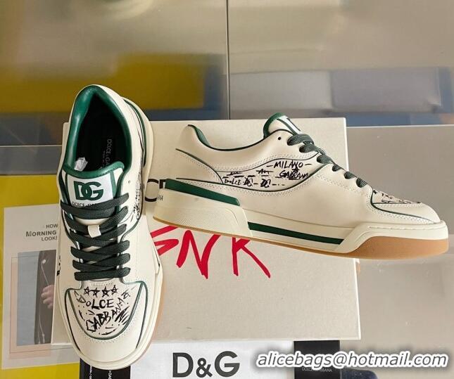 Buy Luxury Dolce & Gabbana New Roma Graffiti Calfskin Sneakers White/Green 122307