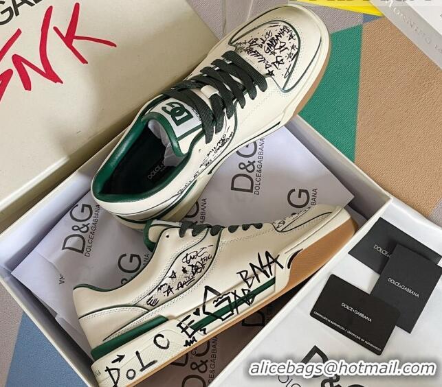 Buy Luxury Dolce & Gabbana New Roma Graffiti Calfskin Sneakers White/Green 122307