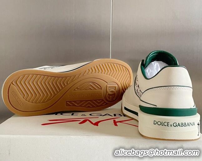 Buy Luxury Dolce & Gabbana New Roma Graffiti Calfskin Sneakers White/Green 122307