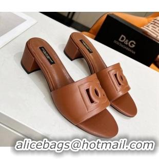 Most Popular Dolce&Gabbana Cutout DG Calfskin Heel Slide Sandals 5cm Brown 122701