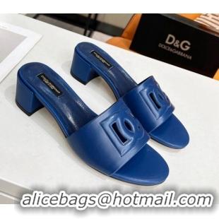 Feminine Dolce&Gabbana Cutout DG Calfskin Heel Slide Sandals 5cm Blue 122702