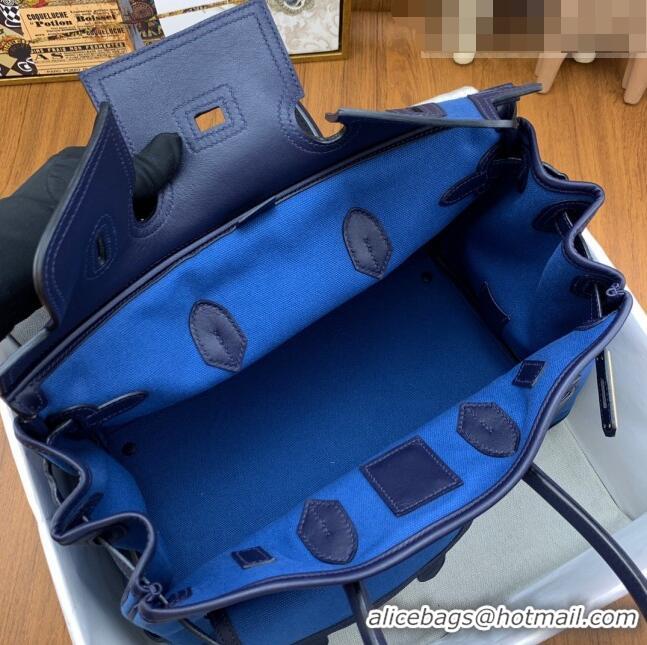 Super Quality Hermes Birkin 35cm Cargo Bag in Swift Leather and Canvas HB35 Blue (Pure Handmade)