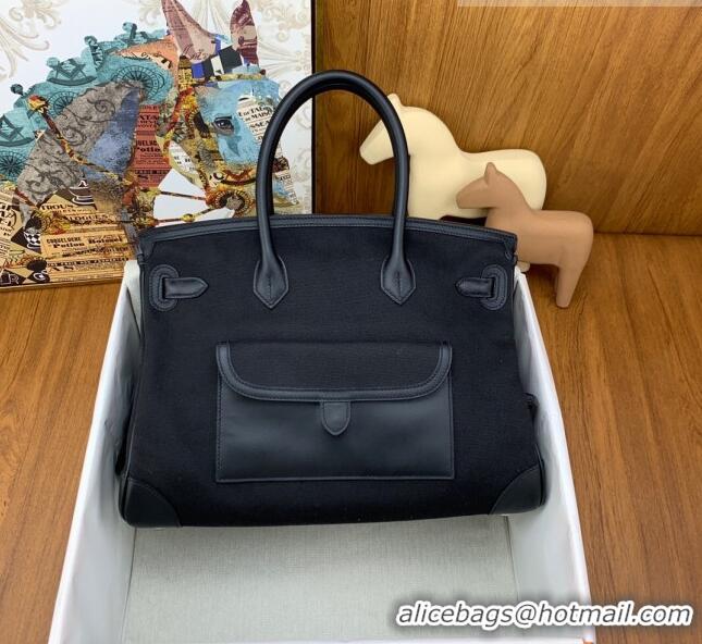 Trendy Design Hermes Birkin 35cm Cargo Bag in Swift Leather and Canvas HB35 Black (Pure Handmade)