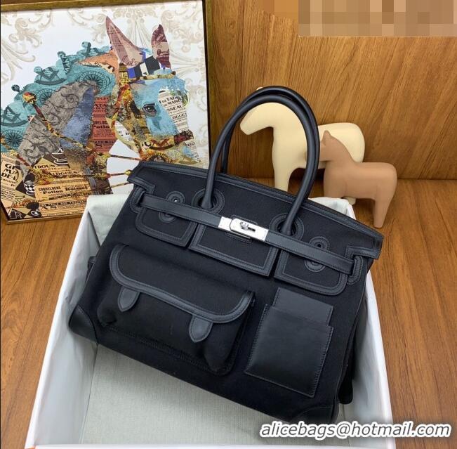 Trendy Design Hermes Birkin 35cm Cargo Bag in Swift Leather and Canvas HB35 Black (Pure Handmade)