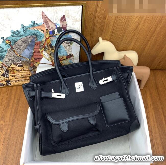 Trendy Design Hermes Birkin 35cm Cargo Bag in Swift Leather and Canvas HB35 Black (Pure Handmade)