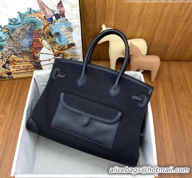 Trendy Design Hermes Birkin 35cm Cargo Bag in Swift Leather and Canvas HB35 Black (Pure Handmade)