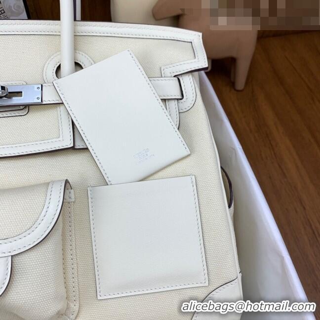 Top Quality Hermes Birkin 35cm Cargo Bag in Swift Leather and Canvas HB35 White (Pure Handmade)