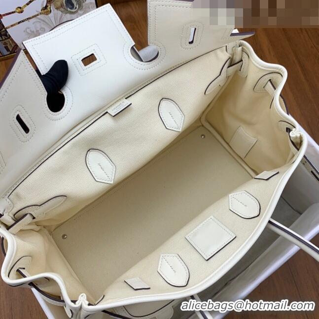 Top Quality Hermes Birkin 35cm Cargo Bag in Swift Leather and Canvas HB35 White (Pure Handmade)