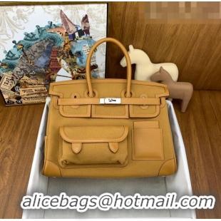 Super Quality Hermes Birkin 35cm Cargo Bag in Swift Leather and Canvas HB35 Brown (Pure Handmade)