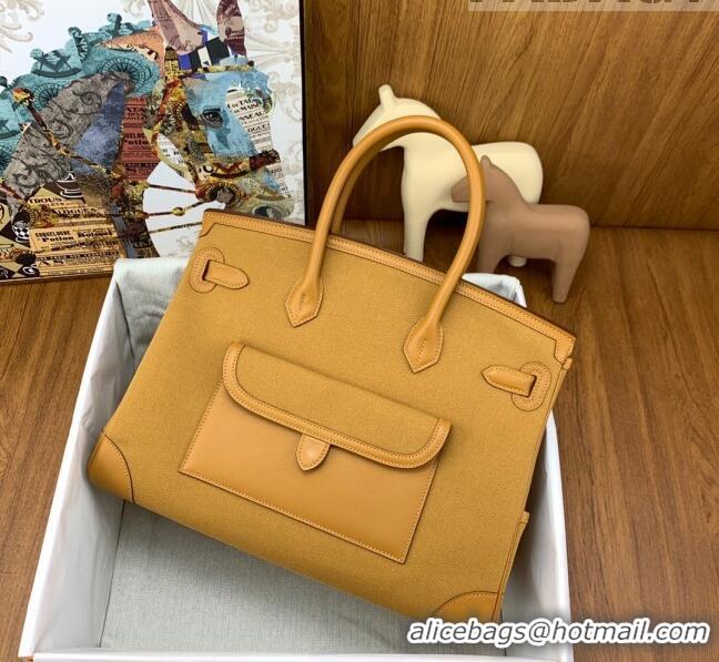 Super Quality Hermes Birkin 35cm Cargo Bag in Swift Leather and Canvas HB35 Brown (Pure Handmade)