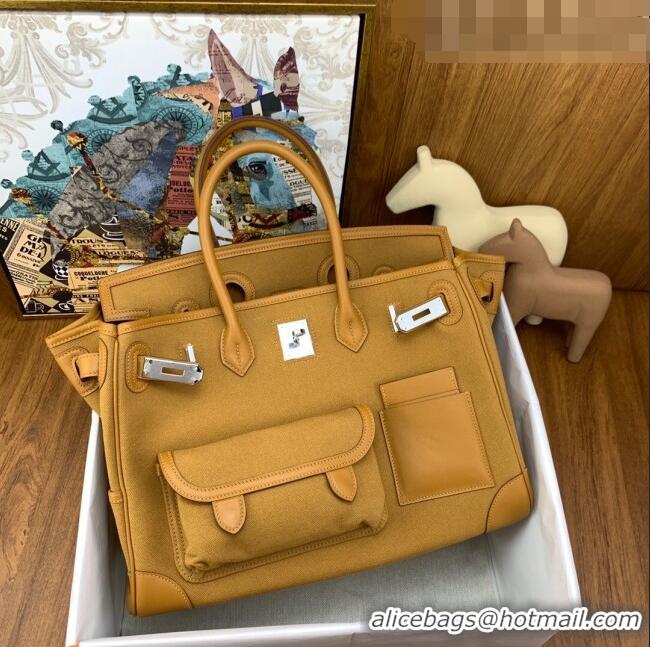 Super Quality Hermes Birkin 35cm Cargo Bag in Swift Leather and Canvas HB35 Brown (Pure Handmade)