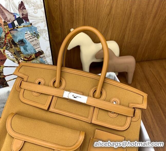 Super Quality Hermes Birkin 35cm Cargo Bag in Swift Leather and Canvas HB35 Brown (Pure Handmade)