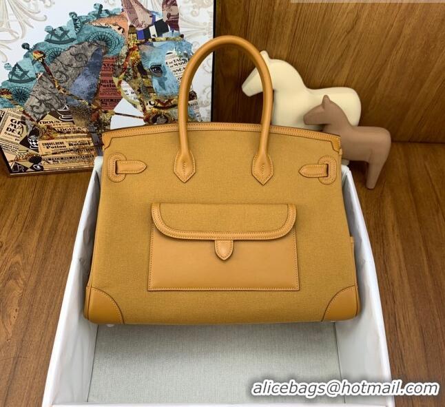 Super Quality Hermes Birkin 35cm Cargo Bag in Swift Leather and Canvas HB35 Brown (Pure Handmade)