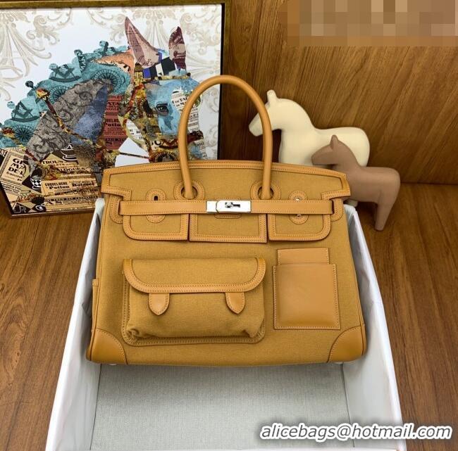 Super Quality Hermes Birkin 35cm Cargo Bag in Swift Leather and Canvas HB35 Brown (Pure Handmade)