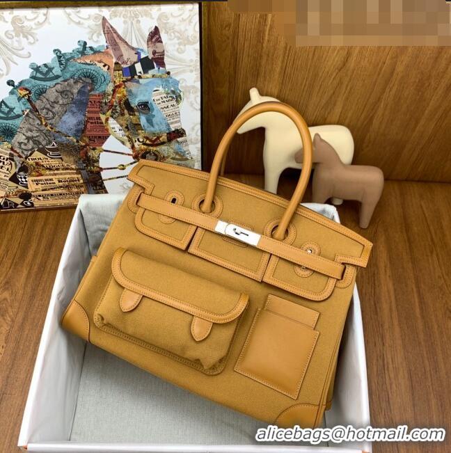 Super Quality Hermes Birkin 35cm Cargo Bag in Swift Leather and Canvas HB35 Brown (Pure Handmade)