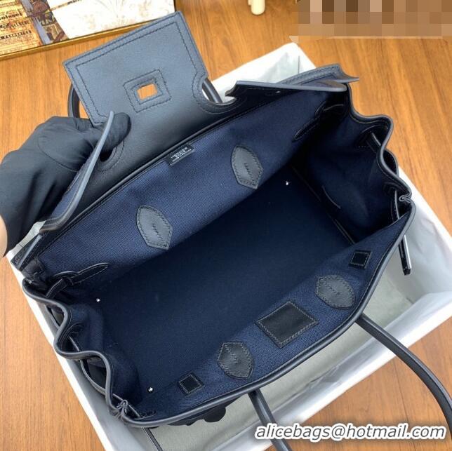 Well Crafted Hermes Birkin 35cm Cargo Bag in Swift Leather and Canvas HB35 Navy Blue (Pure Handmade)