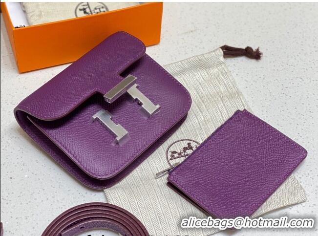 Promotional Hermes Constance Slim Belt Bag H2426 Anemone Purple (Half Handmade)