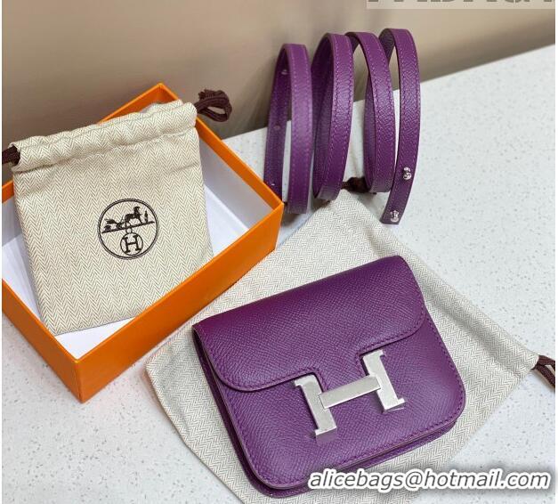 Promotional Hermes Constance Slim Belt Bag H2426 Anemone Purple (Half Handmade)