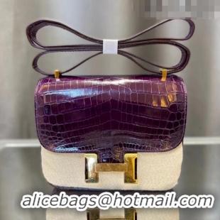 Buy Grade Hermes Constance 18cm Bag in Original Shiny Nile Crocodile Leather H4064 Purple (Pure Handmade)