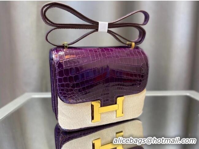 Buy Grade Hermes Constance 18cm Bag in Original Shiny Nile Crocodile Leather H4064 Purple (Pure Handmade)