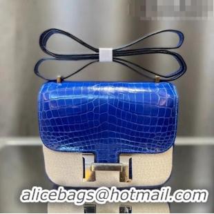 Well Crafted Hermes Constance 18cm Bag in Original Shiny Nile Crocodile Leather H4064 Electric Blue (Pure Handmade)