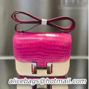 Inexpensive Hermes Constance 18cm Bag in Original Shiny Nile Crocodile Leather H4064 Fuchsia (Pure Handmade)