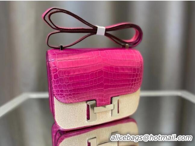 Inexpensive Hermes Constance 18cm Bag in Original Shiny Nile Crocodile Leather H4064 Fuchsia (Pure Handmade)