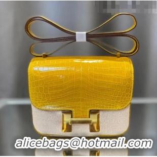 Top Quality Hermes Constance 18cm Bag in Original Shiny Nile Crocodile Leather H4064 Amber Yellow (Pure Handmade)