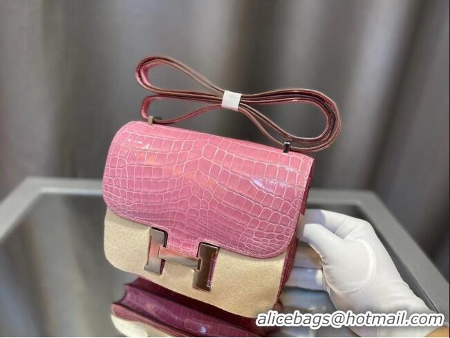 Best Quality Hermes Constance 18cm Bag in Original Shiny Nile Crocodile Leather H4064 Pink (Pure Handmade)