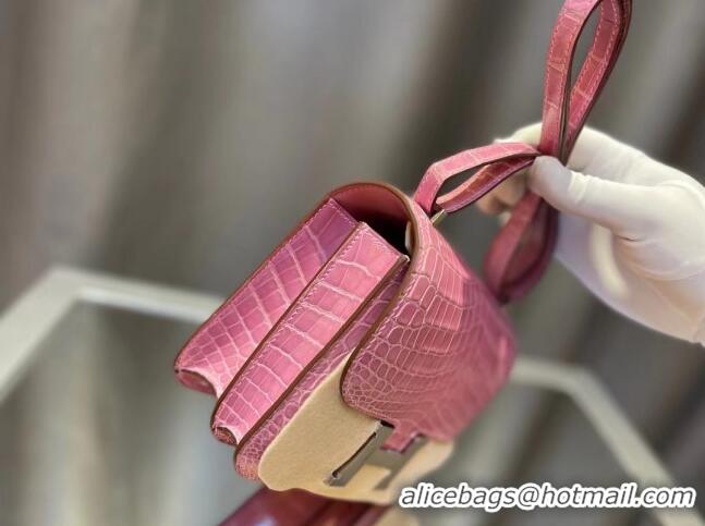 Best Quality Hermes Constance 18cm Bag in Original Shiny Nile Crocodile Leather H4064 Pink (Pure Handmade)