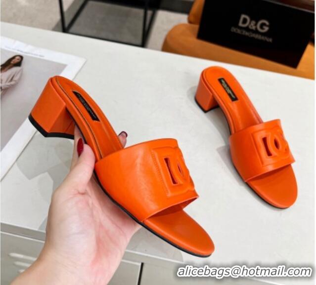 Best Price Dolce&Gabbana Cutout DG Calfskin Heel Slide Sandals 5cm Orange 122707