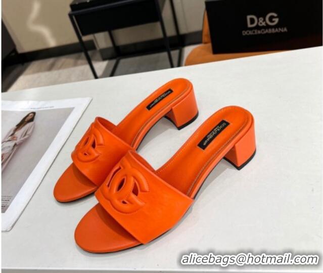 Best Price Dolce&Gabbana Cutout DG Calfskin Heel Slide Sandals 5cm Orange 122707