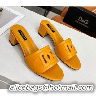 Low Price Dolce&Gabbana Cutout DG Calfskin Heel Slide Sandals 5cm Yellow 122708