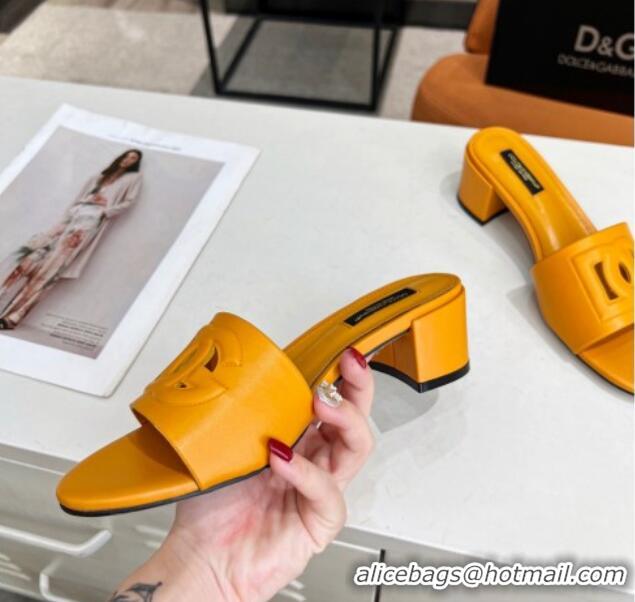 Low Price Dolce&Gabbana Cutout DG Calfskin Heel Slide Sandals 5cm Yellow 122708