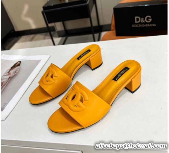 Low Price Dolce&Gabbana Cutout DG Calfskin Heel Slide Sandals 5cm Yellow 122708