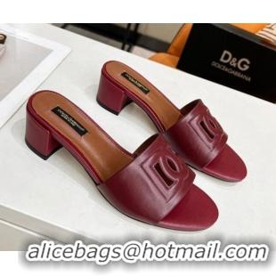 Promotional Dolce&Gabbana Cutout DG Calfskin Heel Slide Sandals 5cm Burgundy 122709