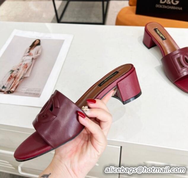 Promotional Dolce&Gabbana Cutout DG Calfskin Heel Slide Sandals 5cm Burgundy 122709